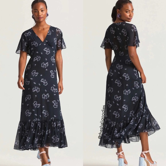LOVESHACKFANCY Kover Maxi Dress Black Floral Bow - Picture 1 of 6
